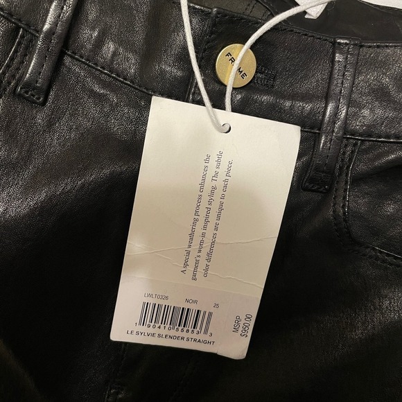 NWT FRAME Le Sylvie High Waist Slender Straight Lambskin Leather Pants Size 25 - Picture 7 of 12